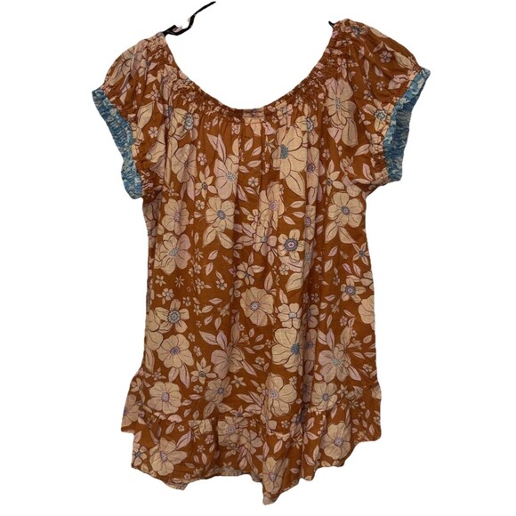 Free People Frankie Floral Peasant Tie Neckline Tunic Top XS New Boho Cotton - Picture 6 of 15